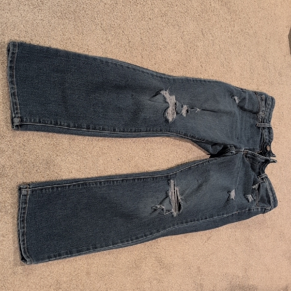 Old Navy Dark Blue Distressed Straight Leg Jeans